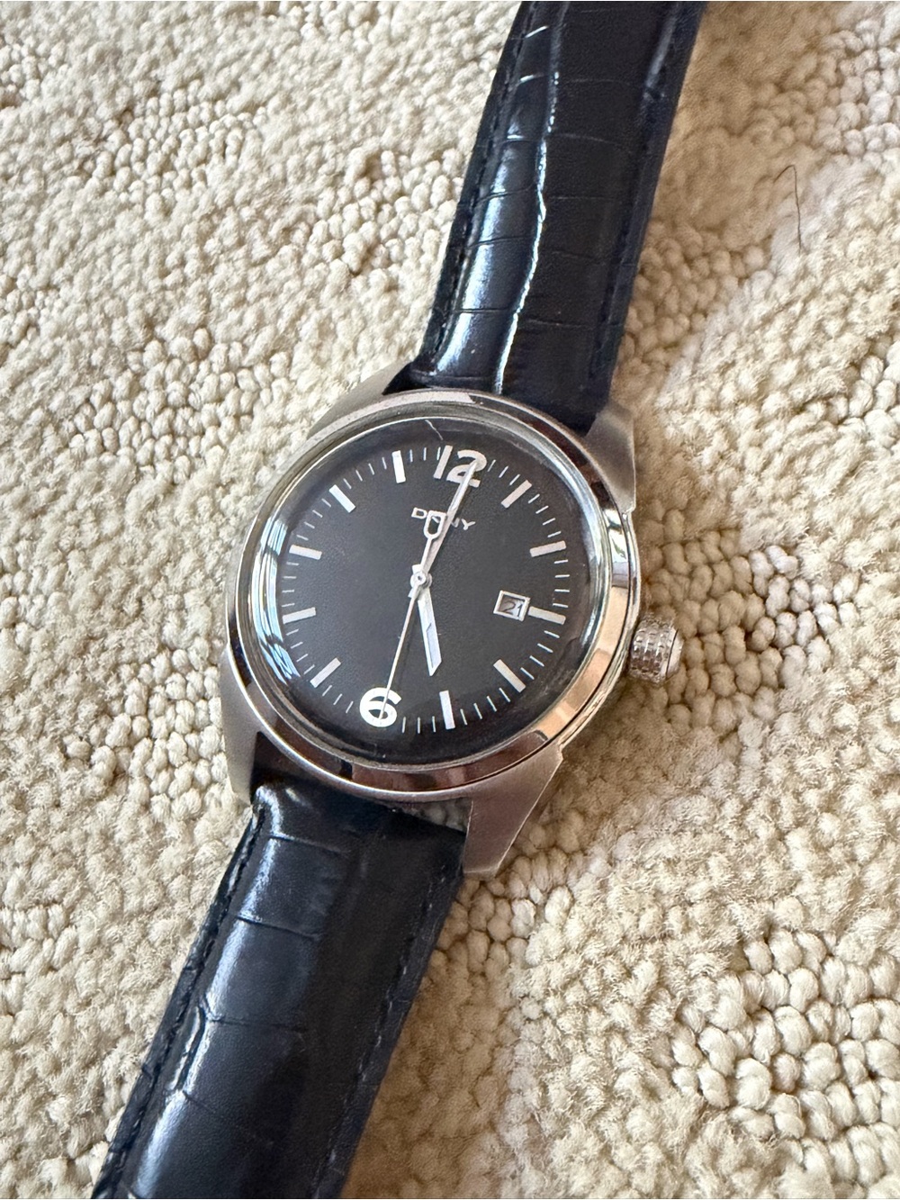 DKNY Black Dial Men's Watch with Black Leather Strap